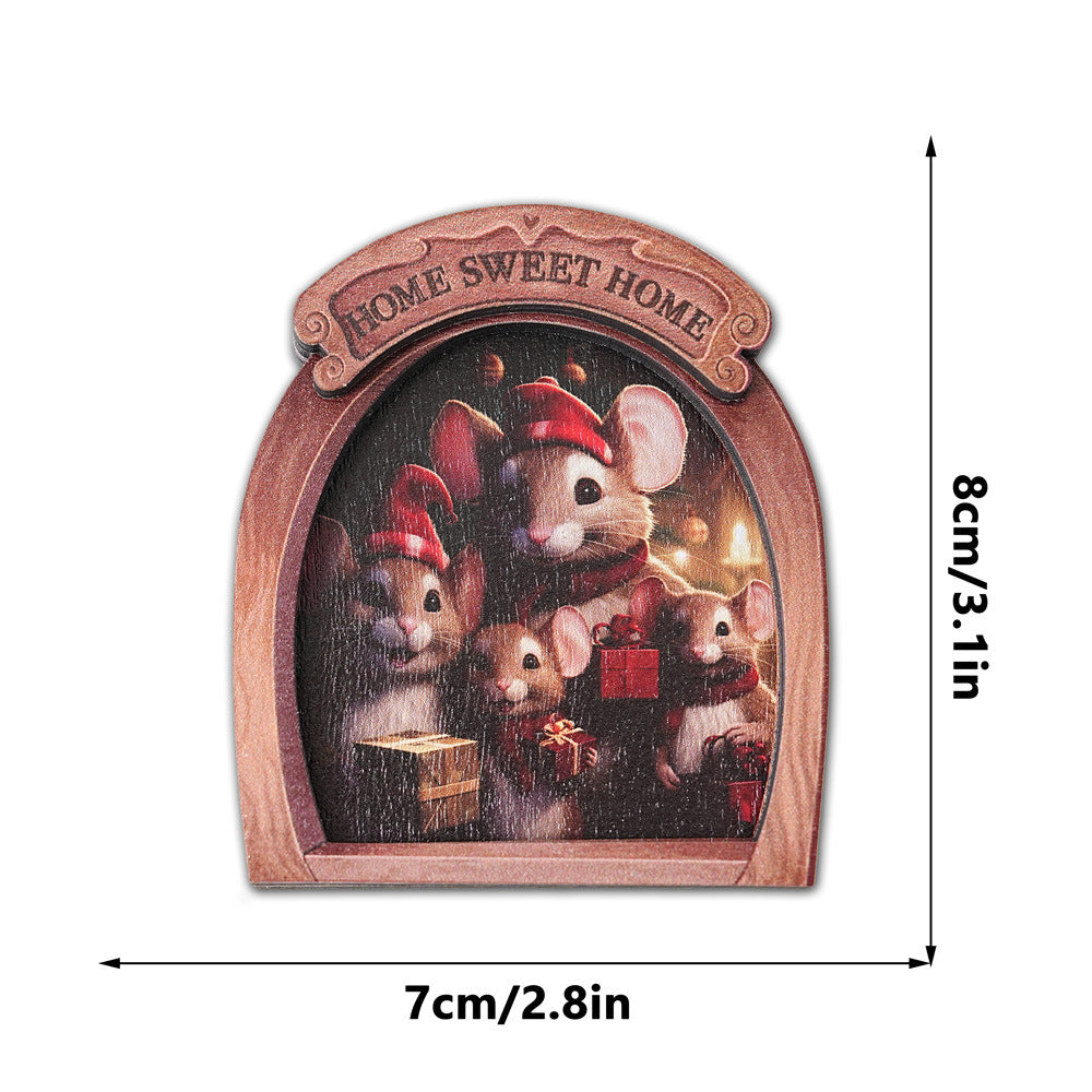 Wholesale Christmas Mouse Hole Wooden Photo Frame Magnetic Fridge Magnet